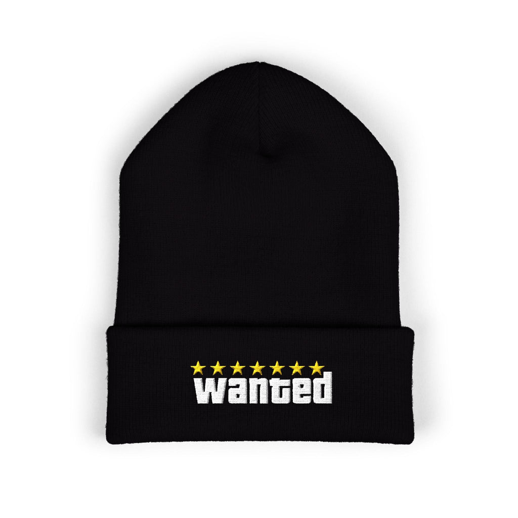 Wanted Black Classic Cuffed Beanie (Embroidery) - GTA Accessories