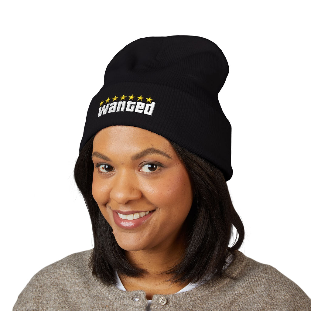 Wanted Black Classic Cuffed Beanie (Embroidery) - GTA Accessories
