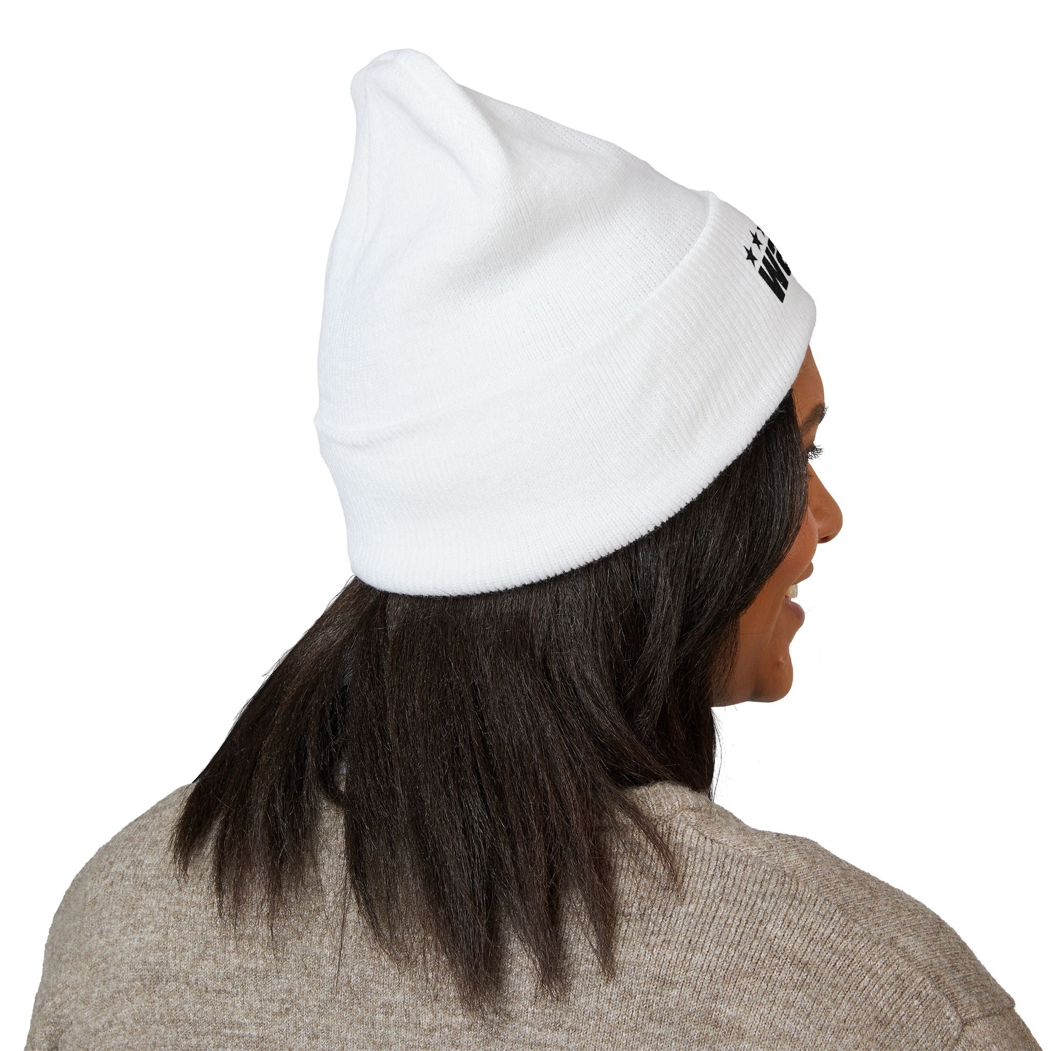 Wanted White Classic Cuffed Beanie (Embroidery) - GTA Accessories