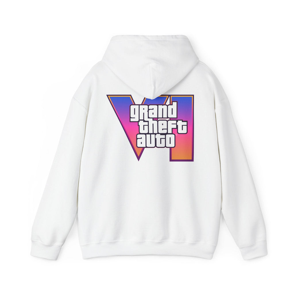 White Rockstar + GTAVI Logo Hooded Sweatshirt - GTA Accessories