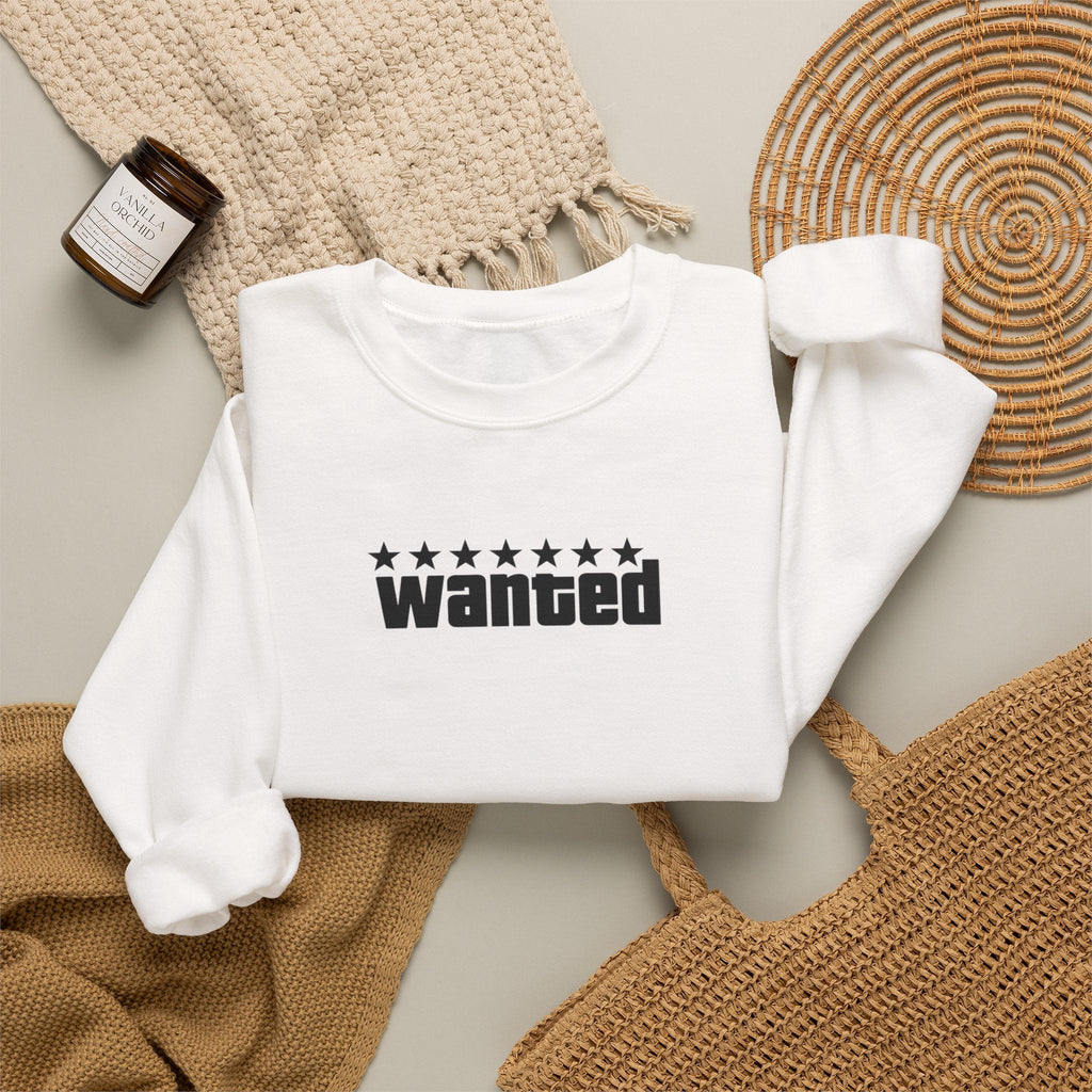 White Wanted Crewneck Sweatshirt - GTA Accessories